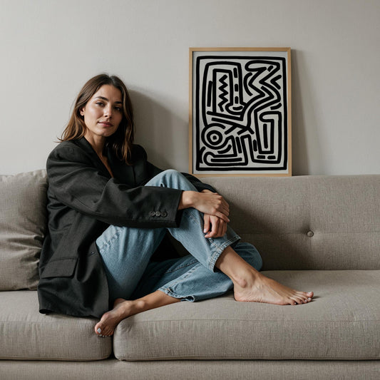 Siyah Beyaz Labirent - Keith Haring Ahşap Duvar Tablosu