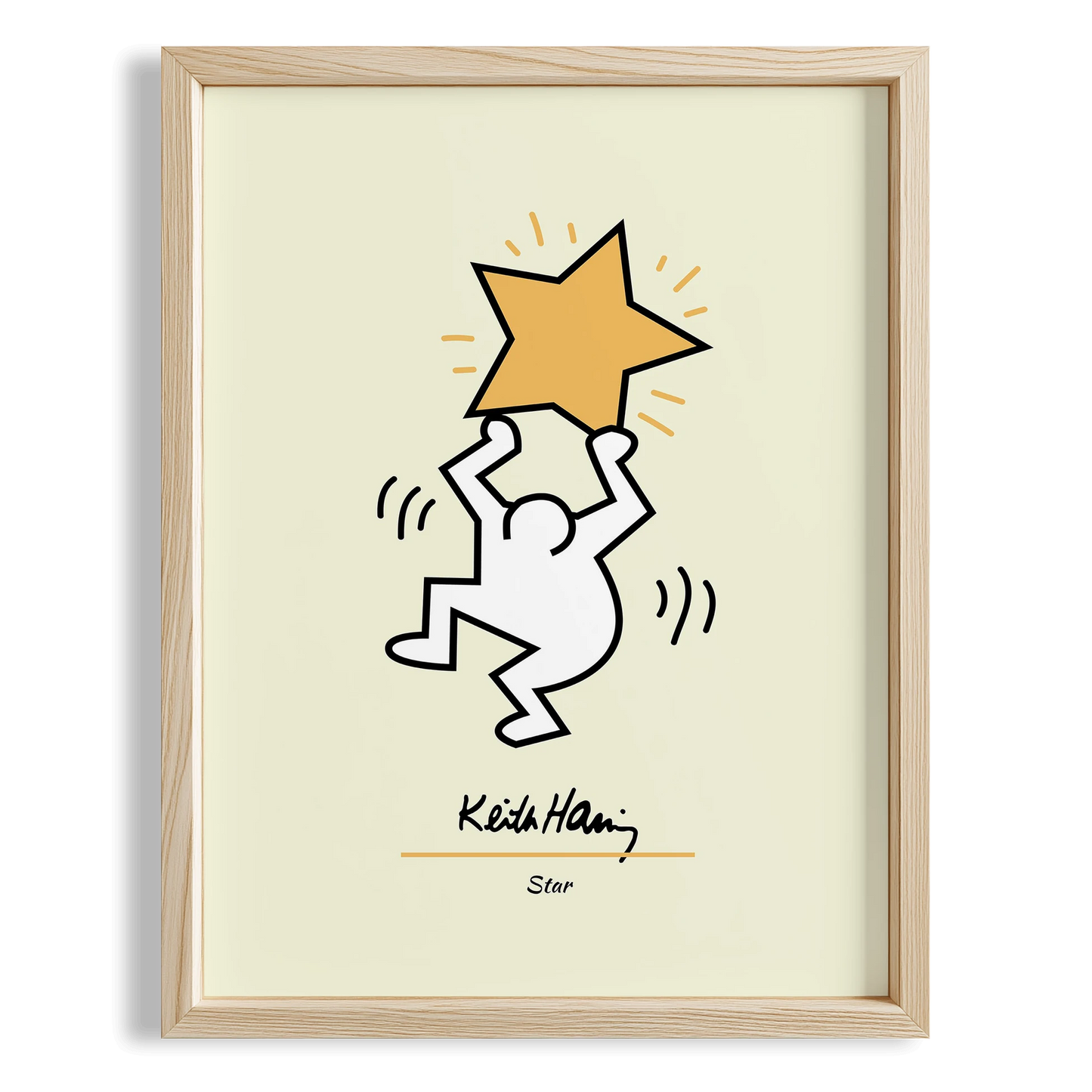 Yıldız Taşıyan Adam - Keith Haring Ahşap Duvar Tablosu