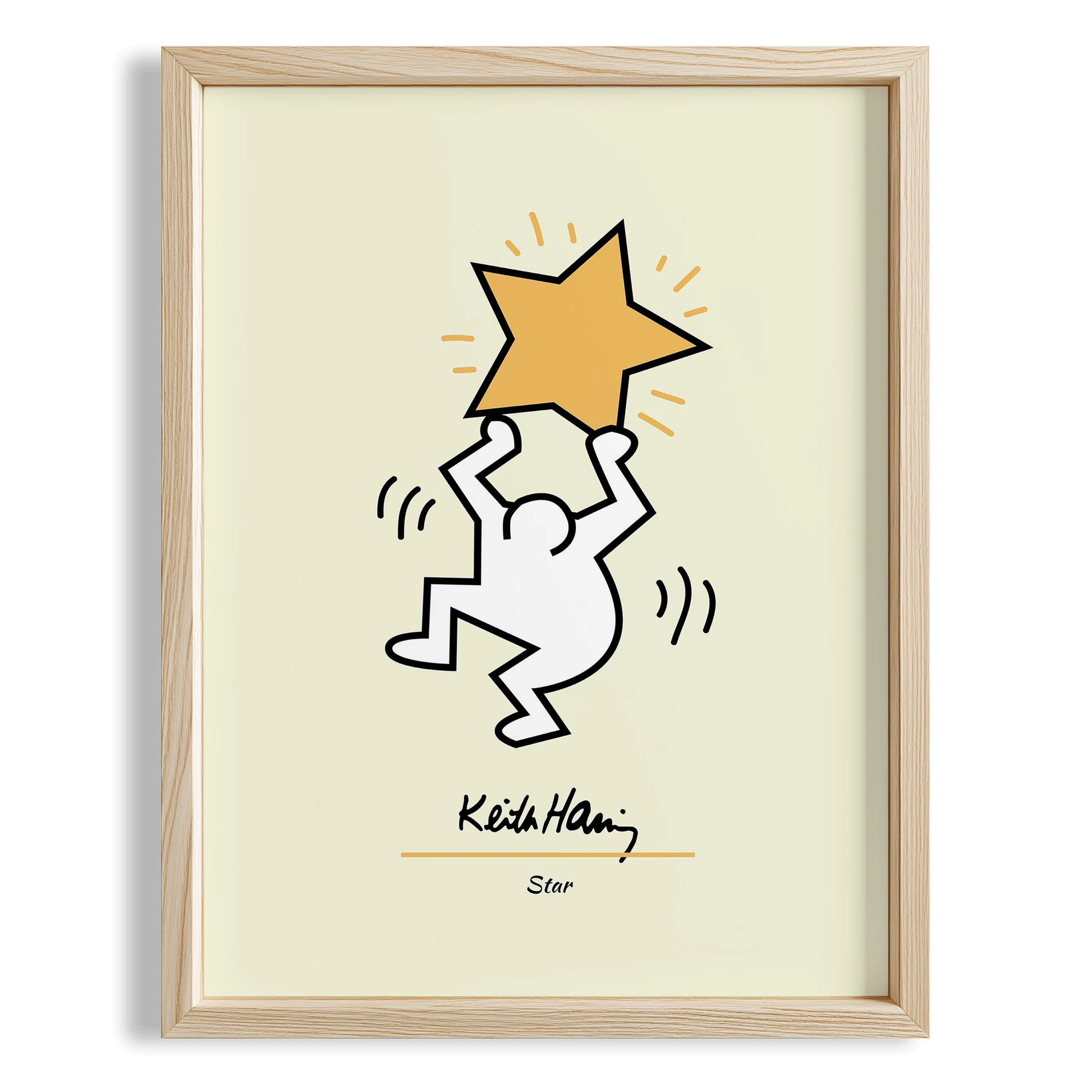 Yıldız Taşıyan Adam - Keith Haring Ahşap Duvar Tablosu