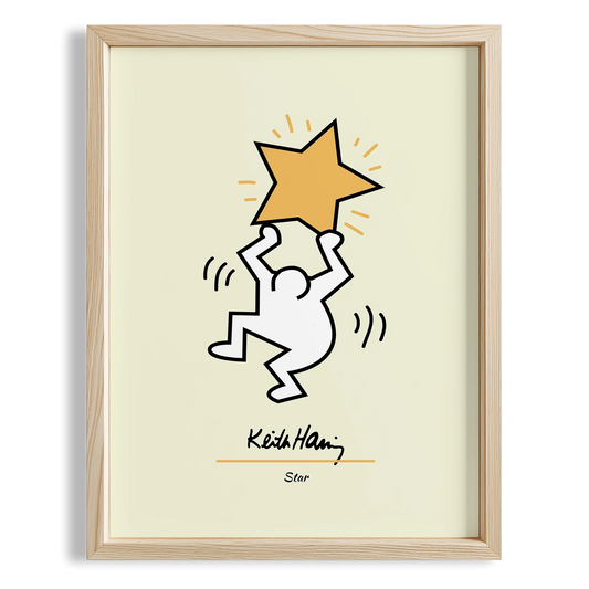 Yıldız Taşıyan Adam - Keith Haring Ahşap Duvar Tablosu