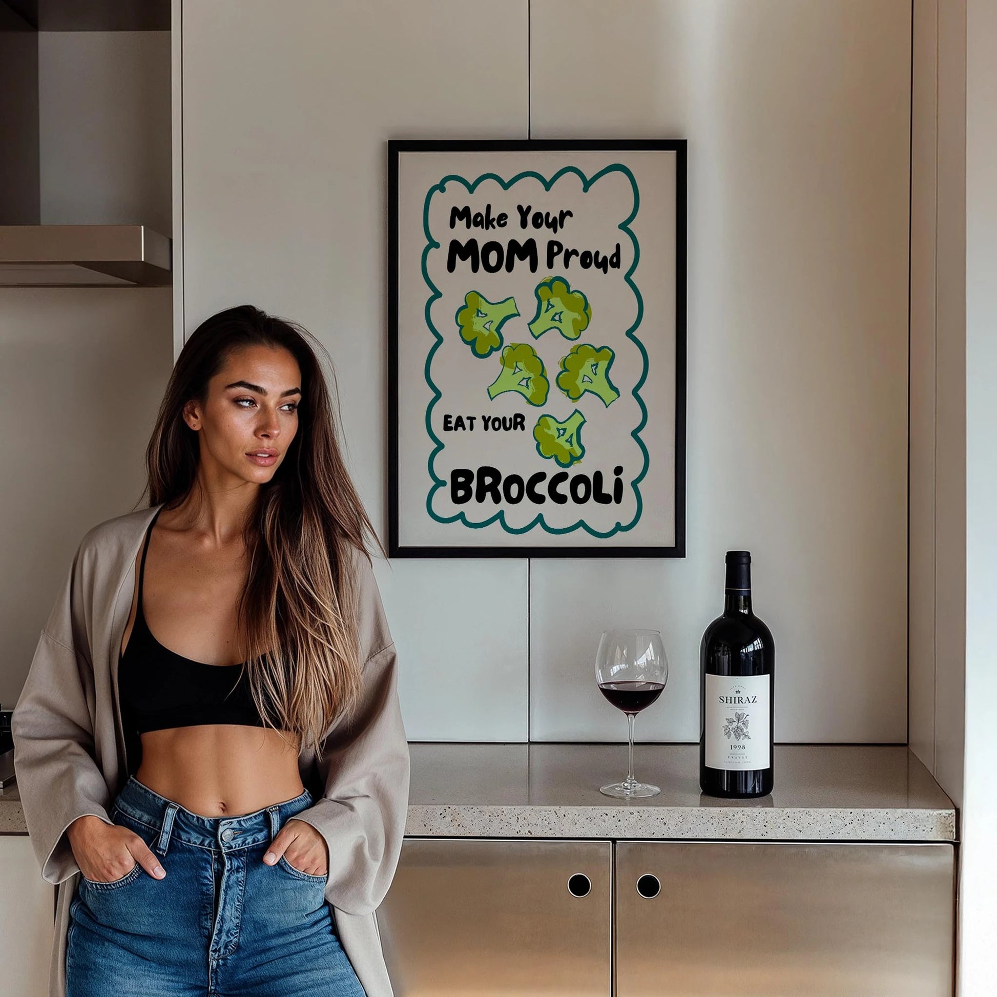 Eat Your Broccoli Sebzeler Tipografi Mutfak Duvar Tablosu