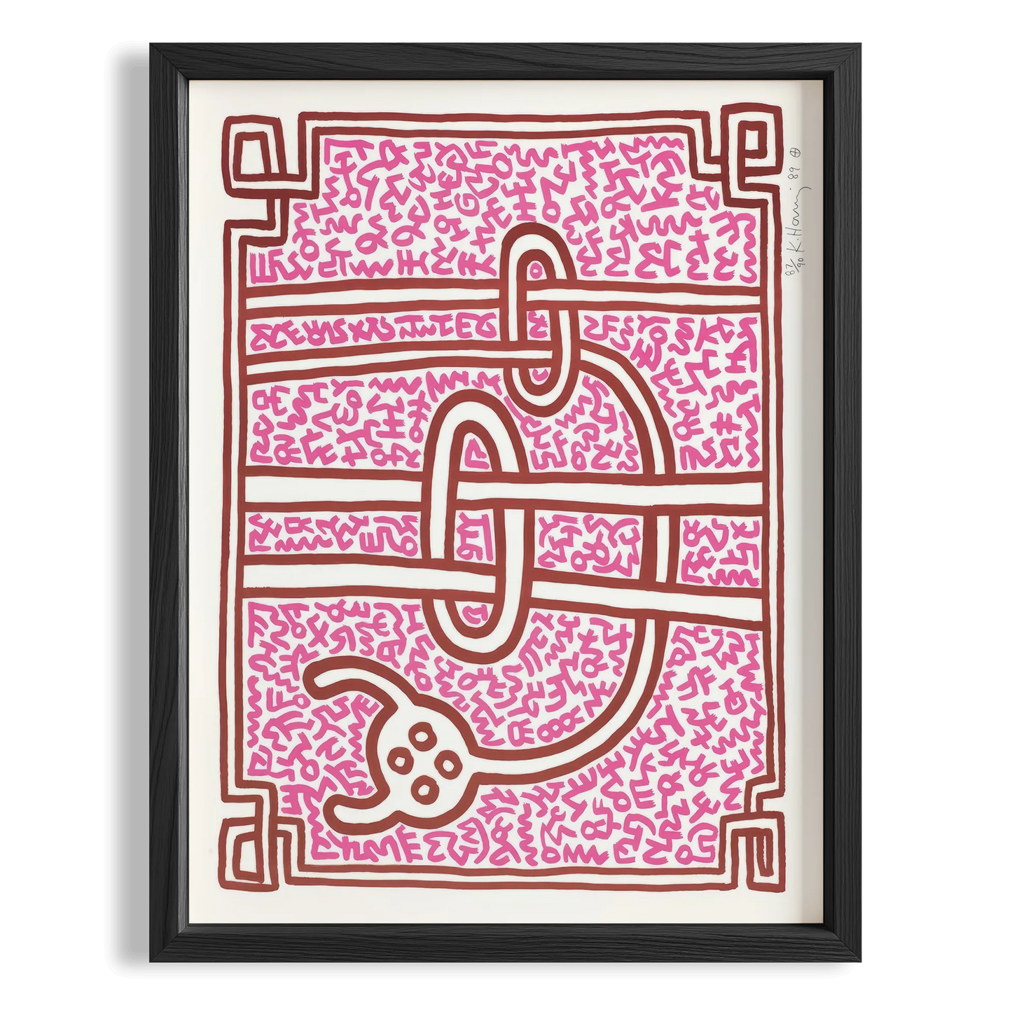 Pembe Labirent - Keith Haring Ahşap Duvar Tablosu