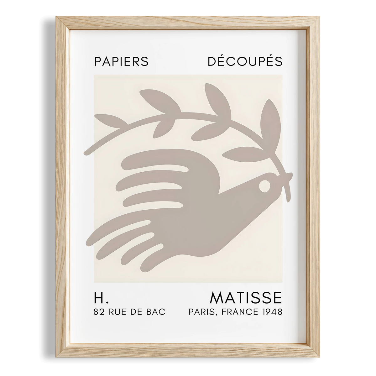 Matisse Kağıt Kesimleri Serisi Bej Soyut Güvercin I Duvar Tablosu