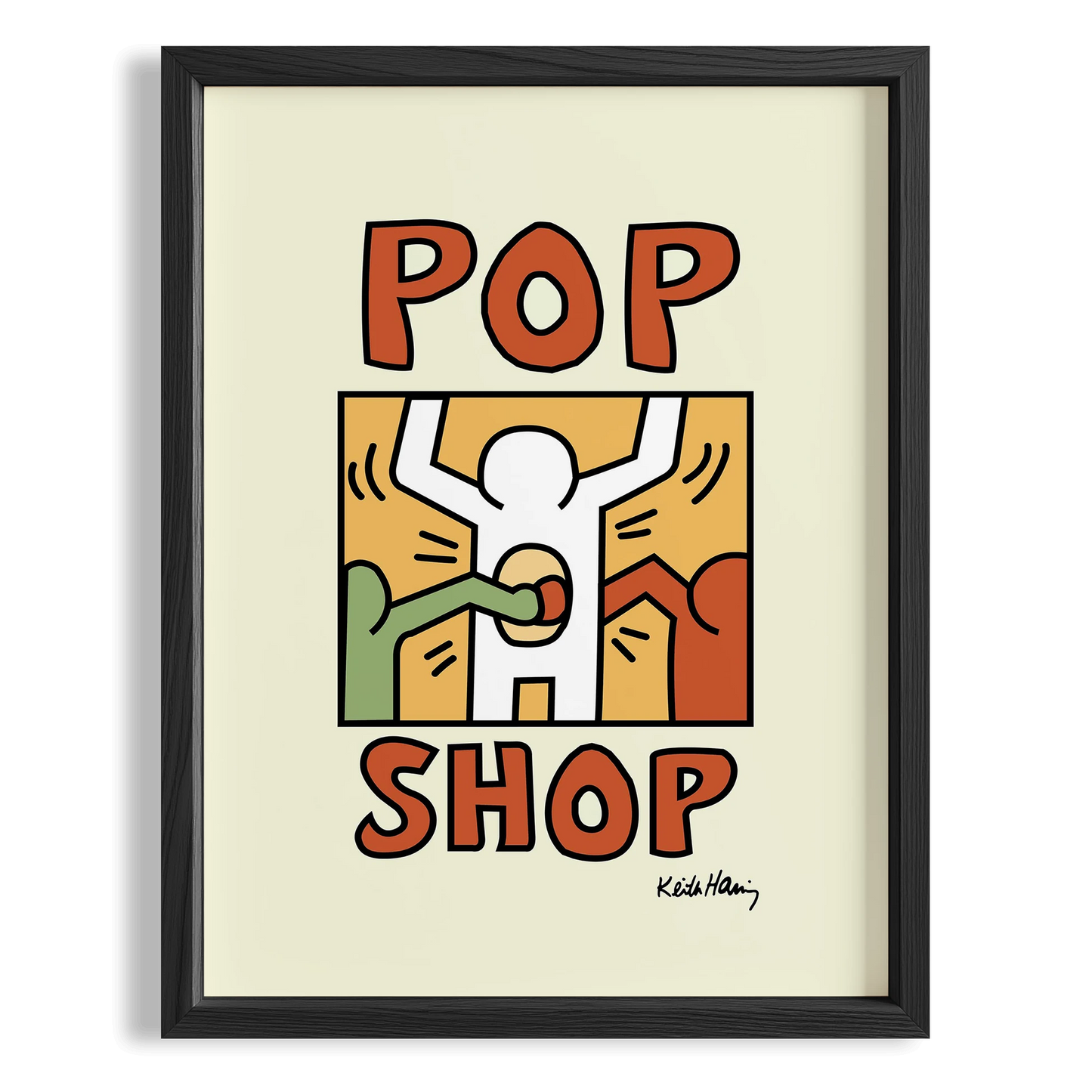 Pop Shop (Turuncu) - Keith Haring Ahşap Duvar Tablosu