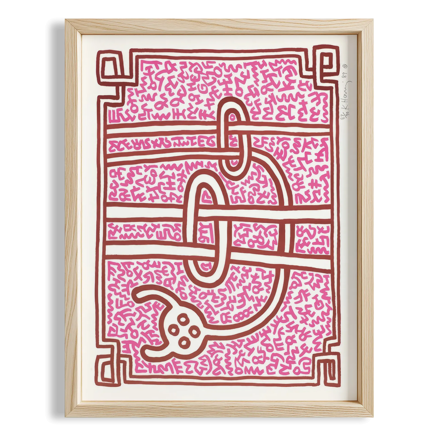 Pembe Labirent - Keith Haring Ahşap Duvar Tablosu