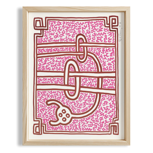 Pembe Labirent - Keith Haring Ahşap Duvar Tablosu
