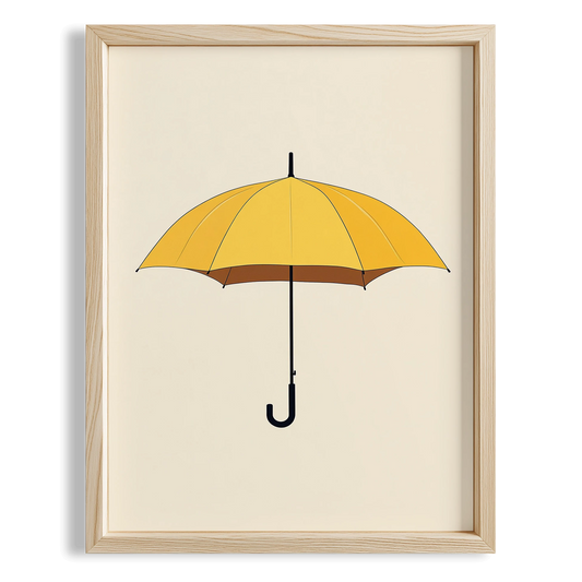 Sarı Şemsiye Minimalist Çizim - Duvar Tablosu