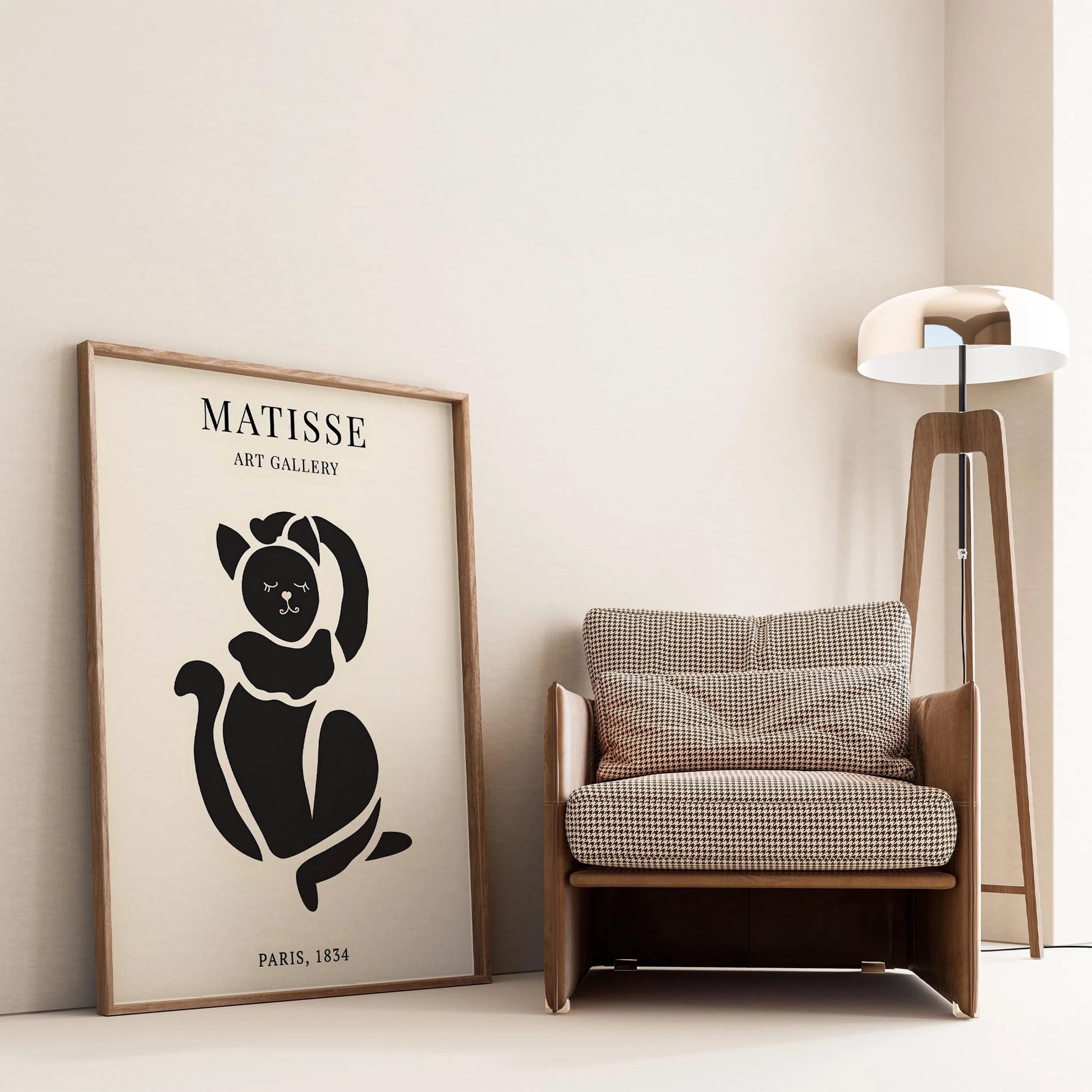 Matisse Kağıt Kesimleri Serisi Minimalist Siyah Dişi Kedi I Duvar Tablosu