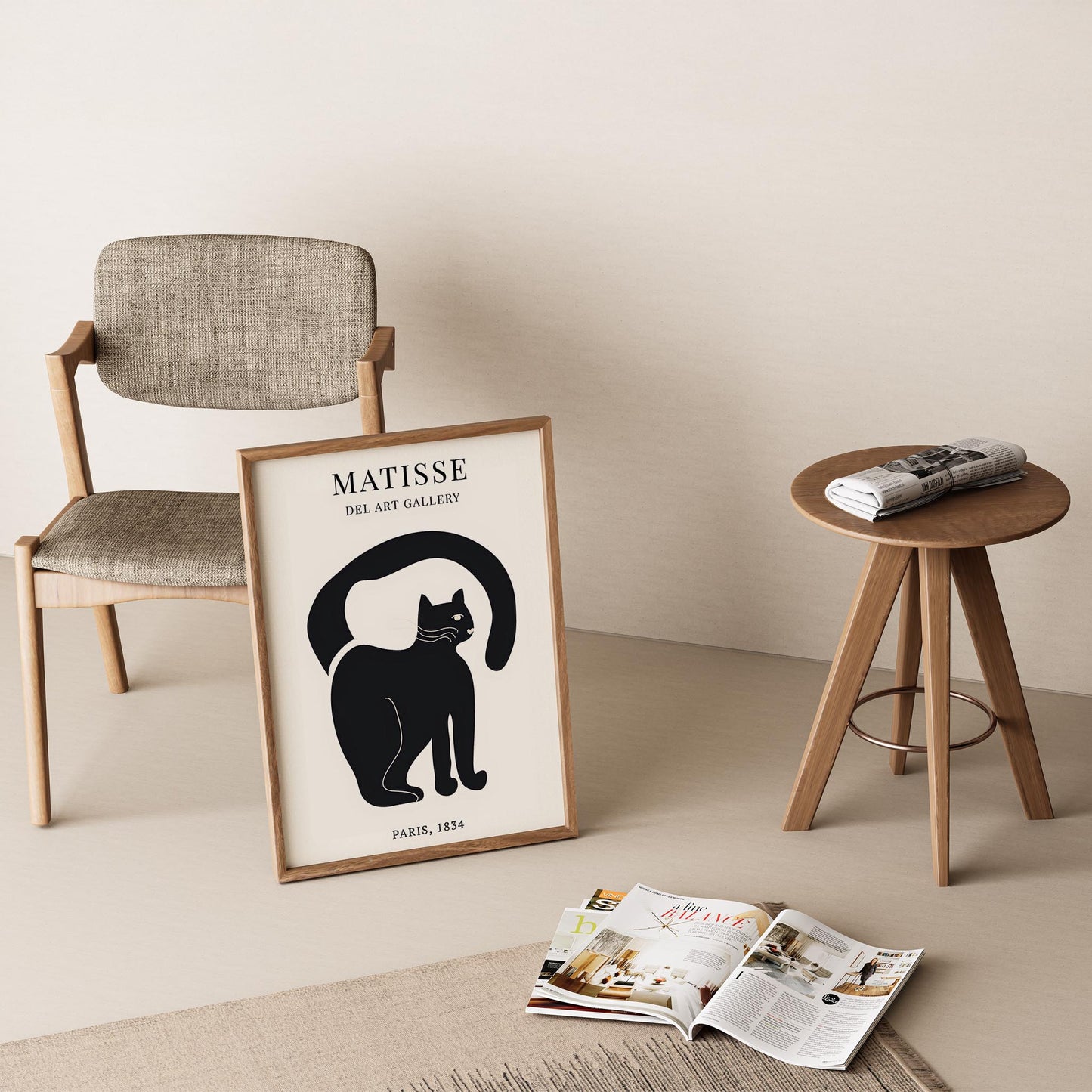 Matisse Kağıt Kesimleri Serisi Minimalist Siyah Erkek Kedi I Duvar Tablosu