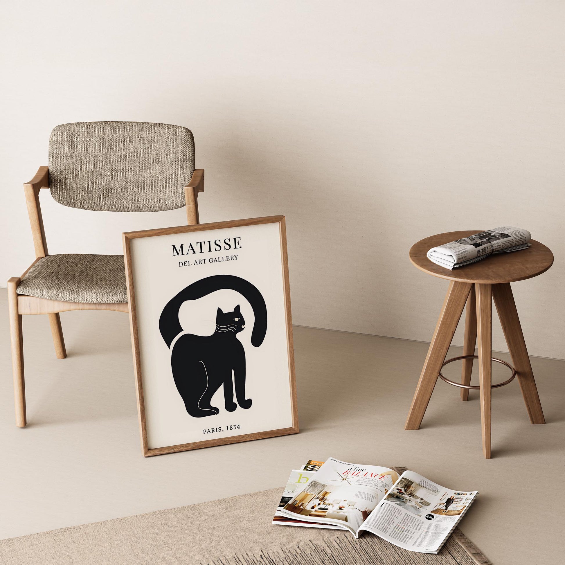 Matisse Kağıt Kesimleri Serisi Minimalist Siyah Erkek Kedi I Duvar Tablosu