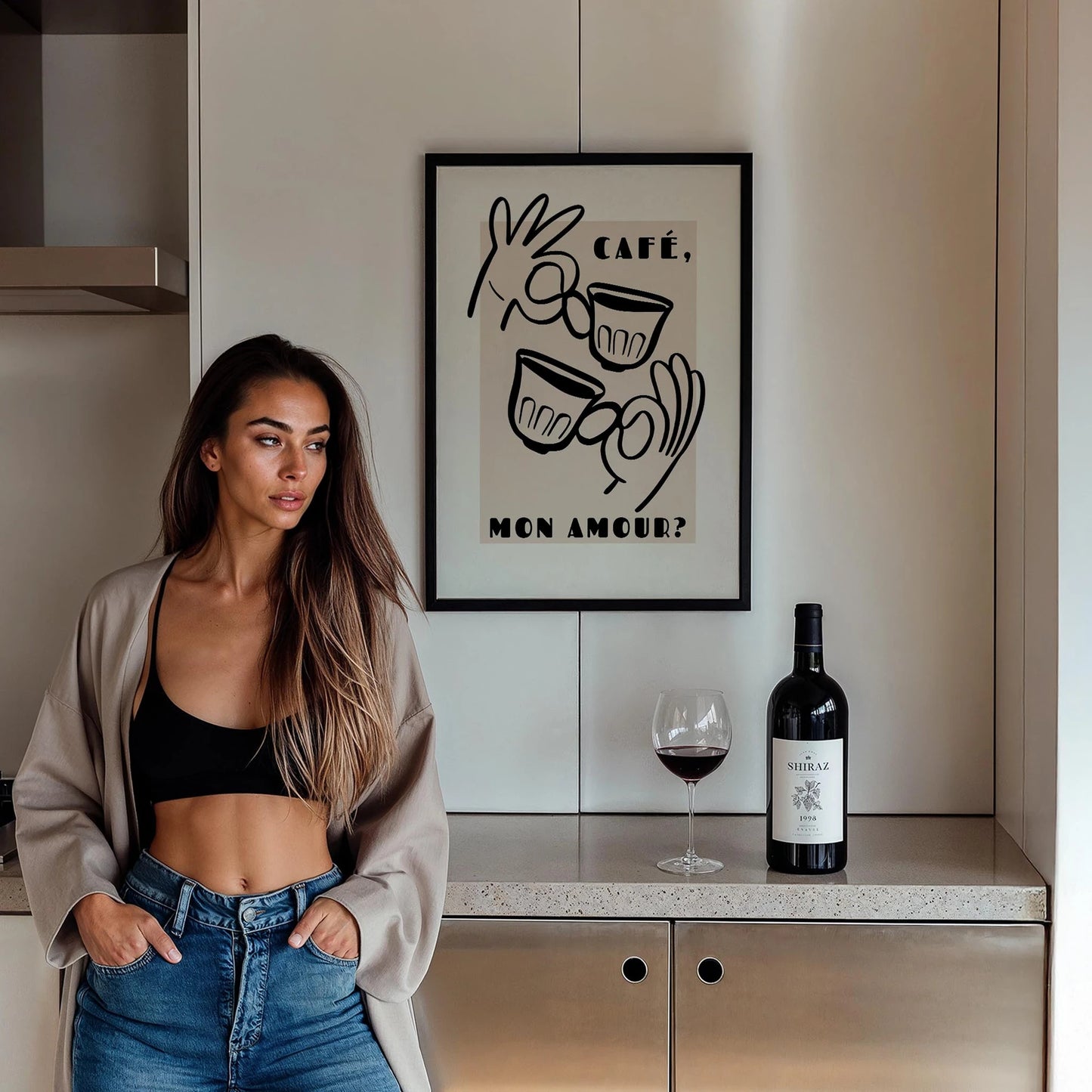 Café Mon Amour Fransız Minimal Çizimler Mutfak Duvar Tablosu II