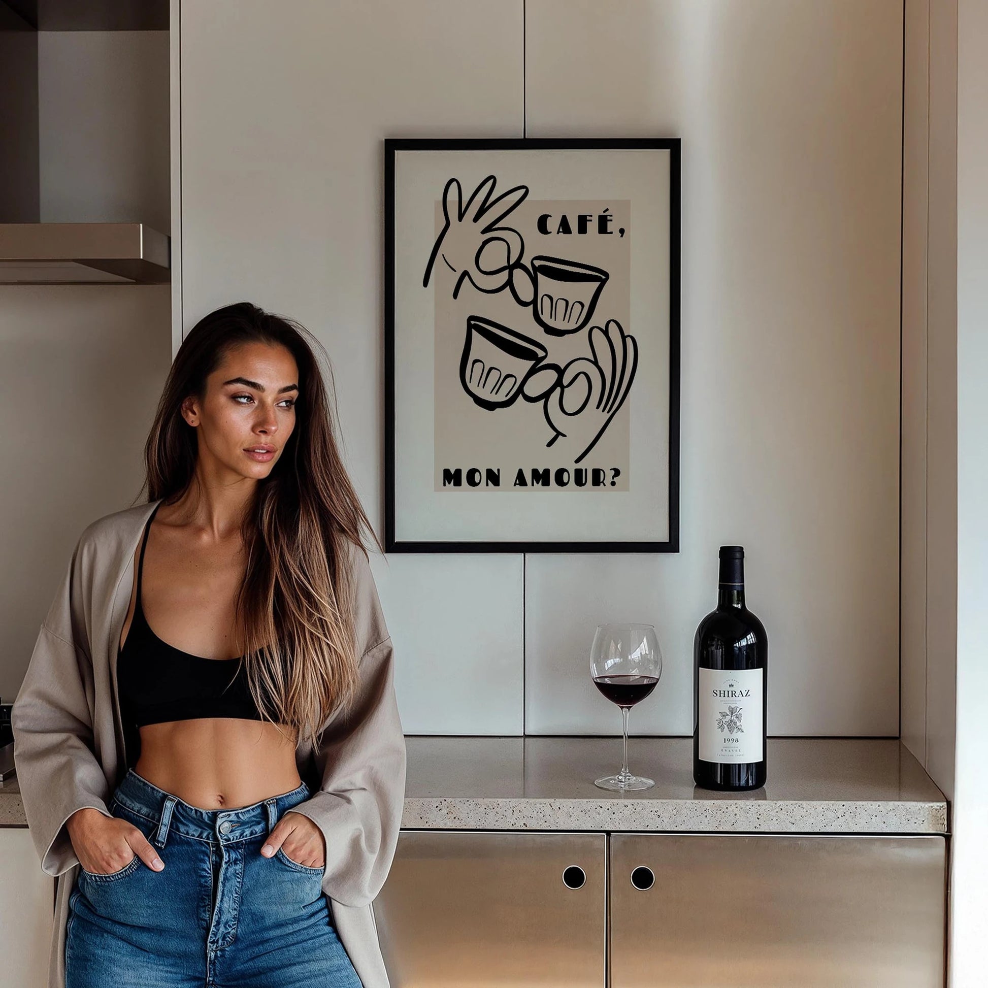 Café Mon Amour Fransız Minimal Çizimler Mutfak Duvar Tablosu II