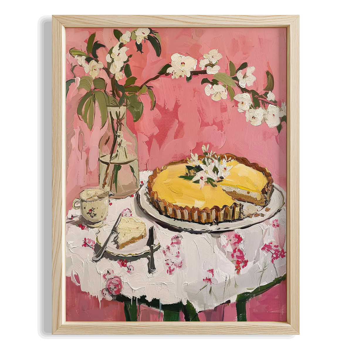 Çiçekler ve Limon Tart Fransız Stil Tatlı Mutfak Duvar Tablosu
