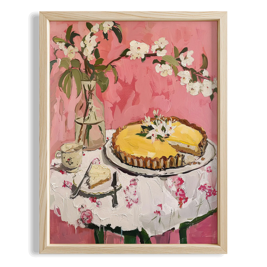 Çiçekler ve Limon Tart Fransız Stil Tatlı Mutfak Duvar Tablosu
