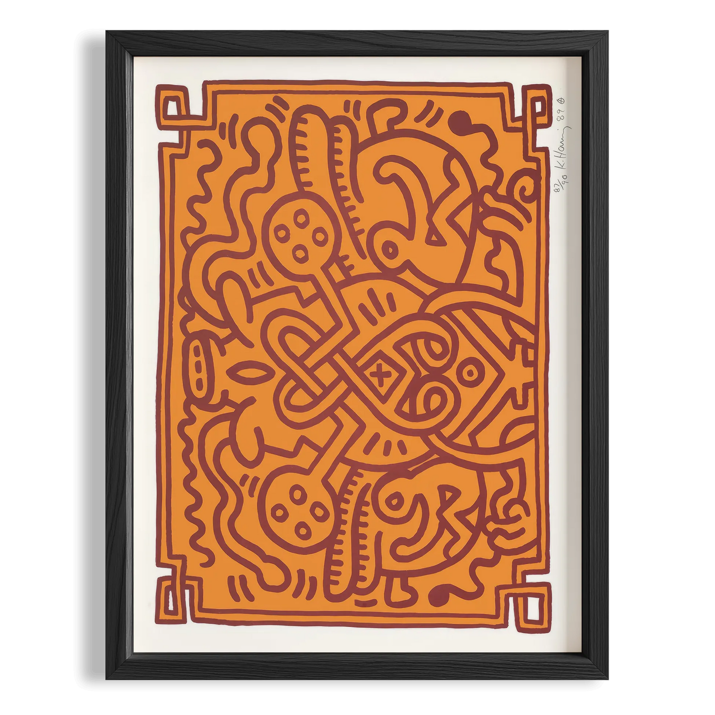Turuncu Labirent - Keith Haring Ahşap Duvar Tablosu