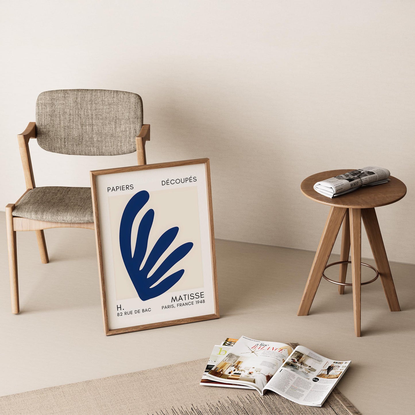 Matisse Kağıt Kesimleri Serisi Lacivert Soyut Yaprak I Duvar Tablosu
