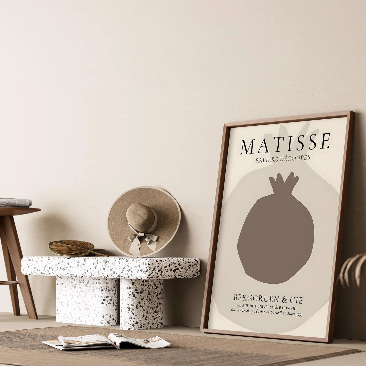 Matisse Kağıt Kesimleri Serisi Minimalist Bej Nar Figürü I Duvar Tablosu