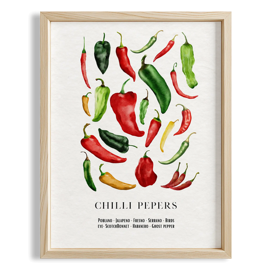 Chilli Acı Biber Çeşitleri Sebzeler Mutfak Duvar Tablosu