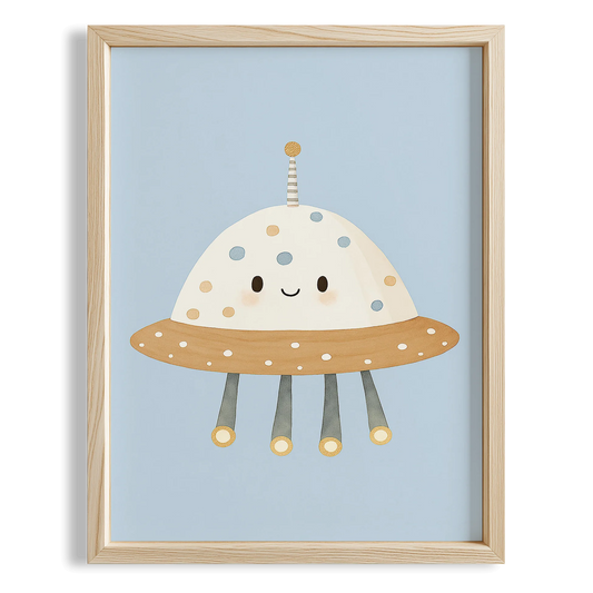 Sevimli Ufo Uzay Temalı Çocuk Odası Ahşap Tablo II