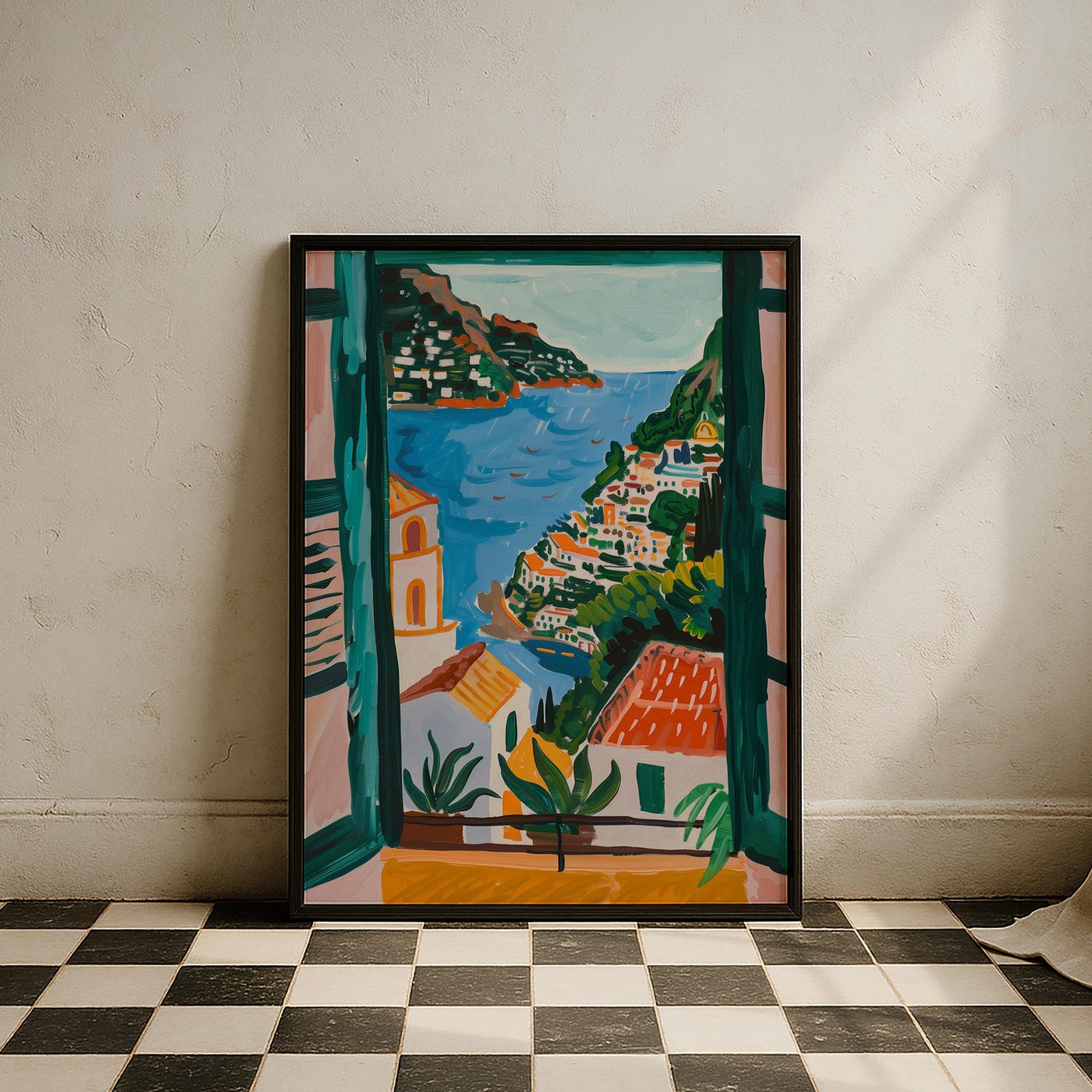 Amalfi Evleri Manzarası Akdeniz İtalya Koleksiyonu Mutfak Duvar Tablosu