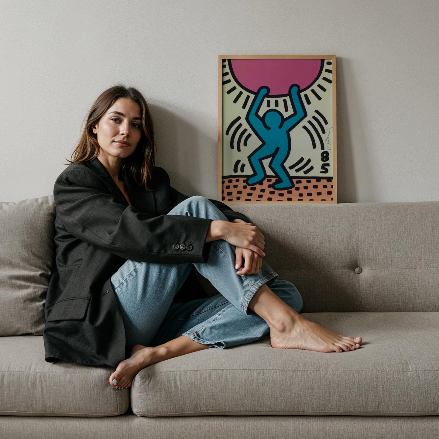 Güneşi Taşıyan Adam - Keith Haring Ahşap Duvar Tablosu