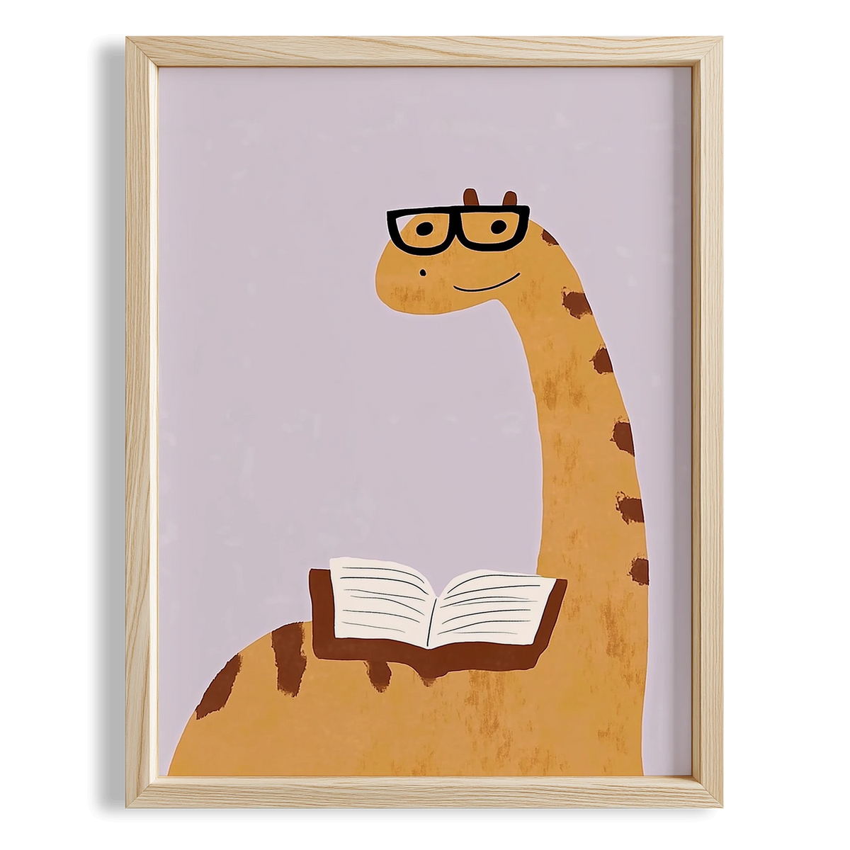 Kitap Okuyan Dinozor Temalı Mor Fonlu Çocuk Odası Ahşap Tablo