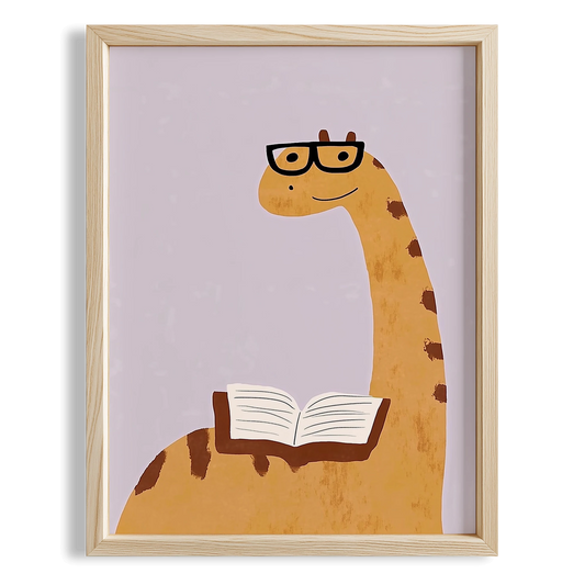 Kitap Okuyan Dinozor Temalı Mor Fonlu Çocuk Odası Ahşap Tablo
