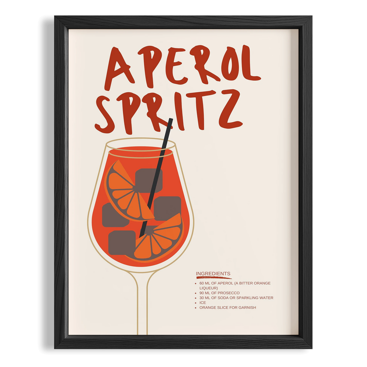 Aperol Spritz İllüstrasyon Kokteyl Tarifi Mutfak Duvar Tablosu
