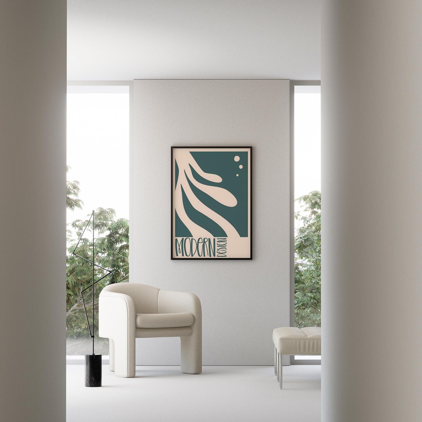 Matisse Kağıt Kesimleri Abstract Serisi Bej Petrol Yeşili Dallar I Duvar Tablosu