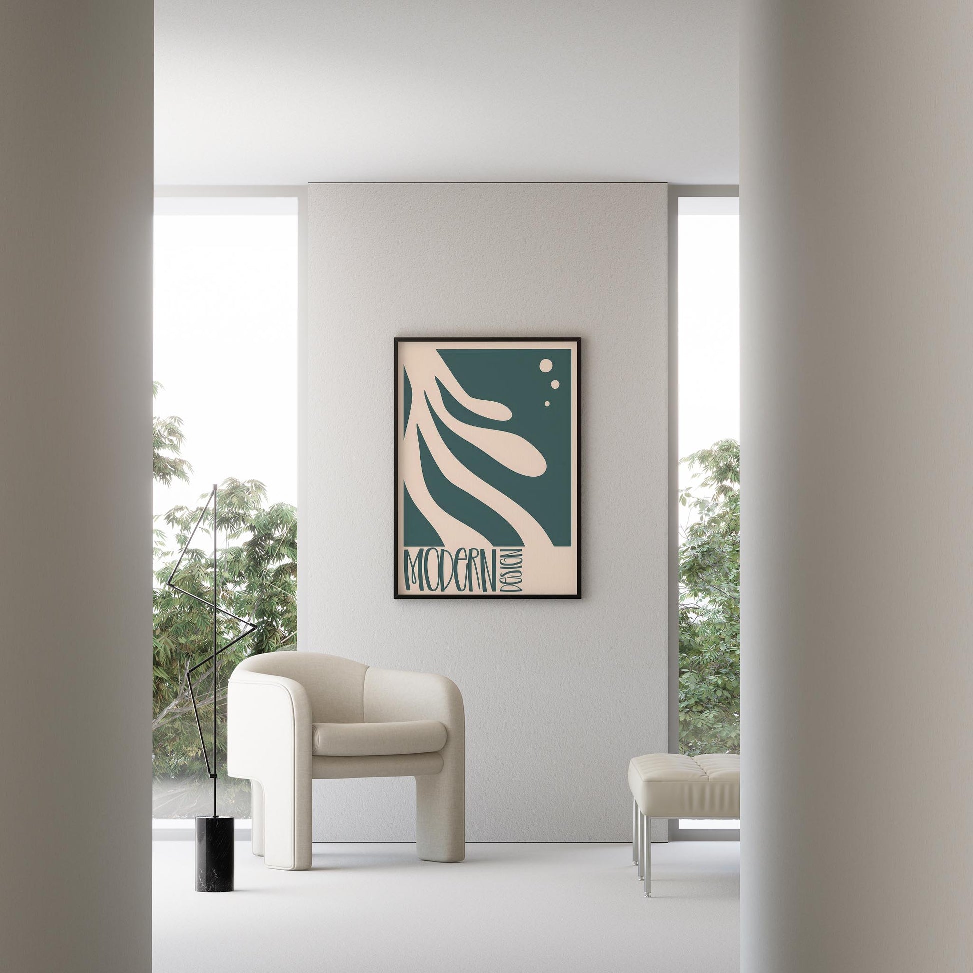 Matisse Kağıt Kesimleri Abstract Serisi Bej Petrol Yeşili Dallar I Duvar Tablosu