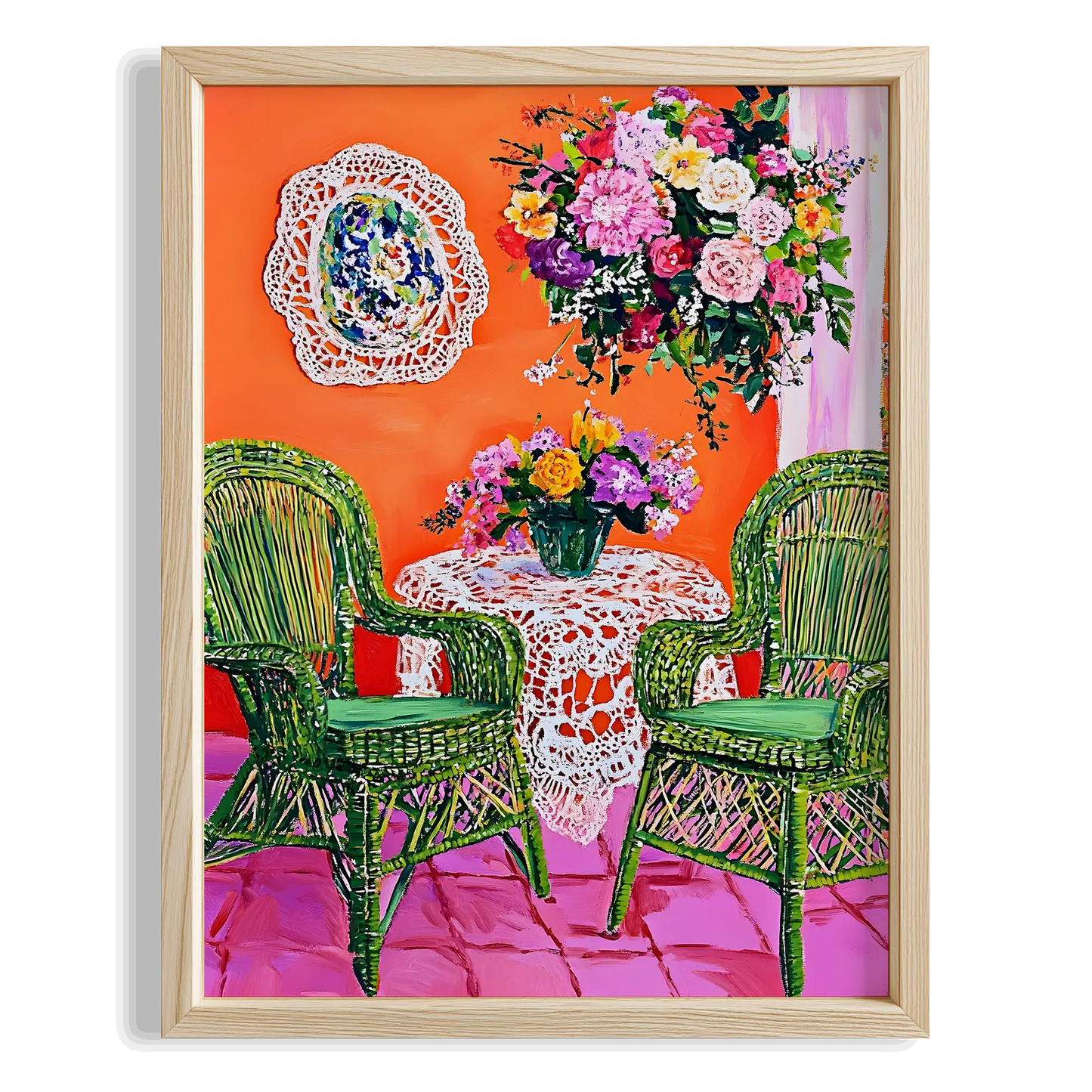 Henri Matisse İlhamlı Bahçe Terasında Renkli Sohbet Yağlı Boya I Duvar Tablosu