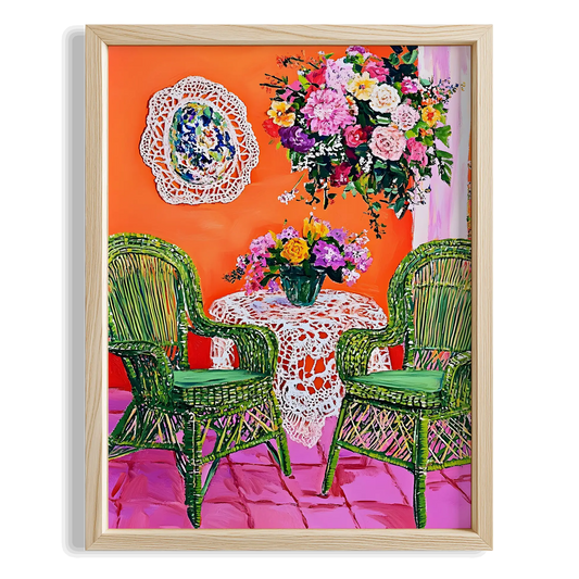 Henri Matisse İlhamlı Bahçe Terasında Renkli Sohbet Yağlı Boya I Duvar Tablosu