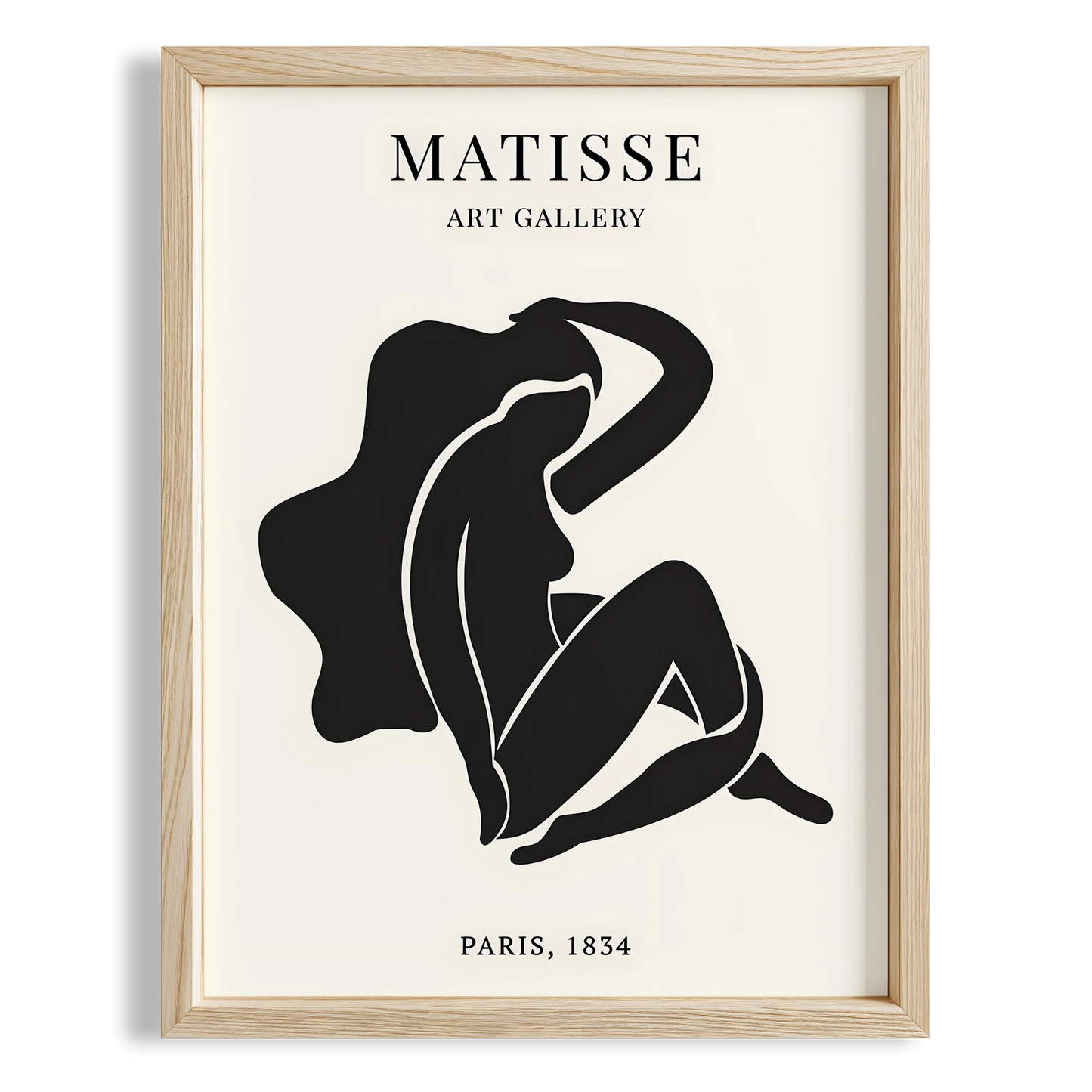 Matisse Kağıt Kesimleri Serisi Minimalist Siyah Oturan Kadın Figür I Duvar Tablosu