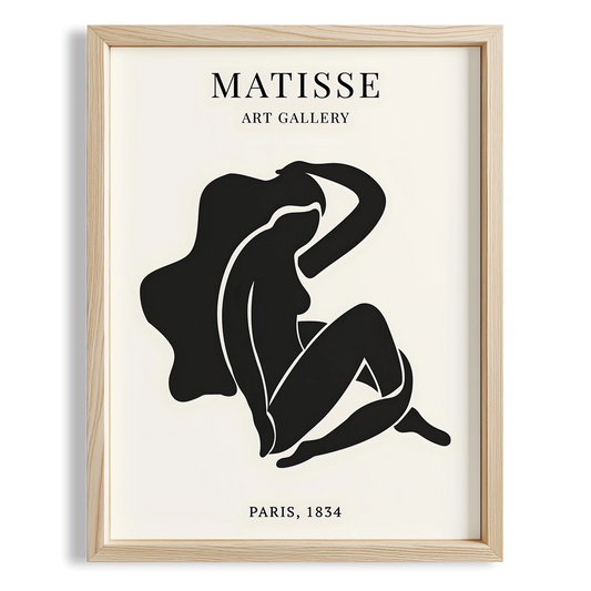 Matisse Kağıt Kesimleri Serisi Minimalist Siyah Oturan Kadın Figür I Duvar Tablosu