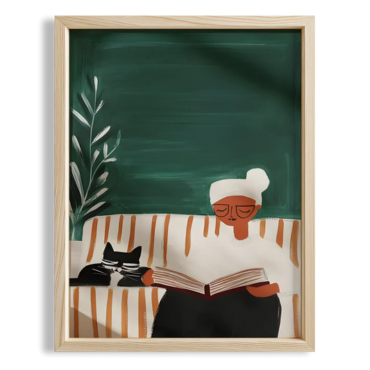 Kitap Okuyan Kadın ve Kedisi