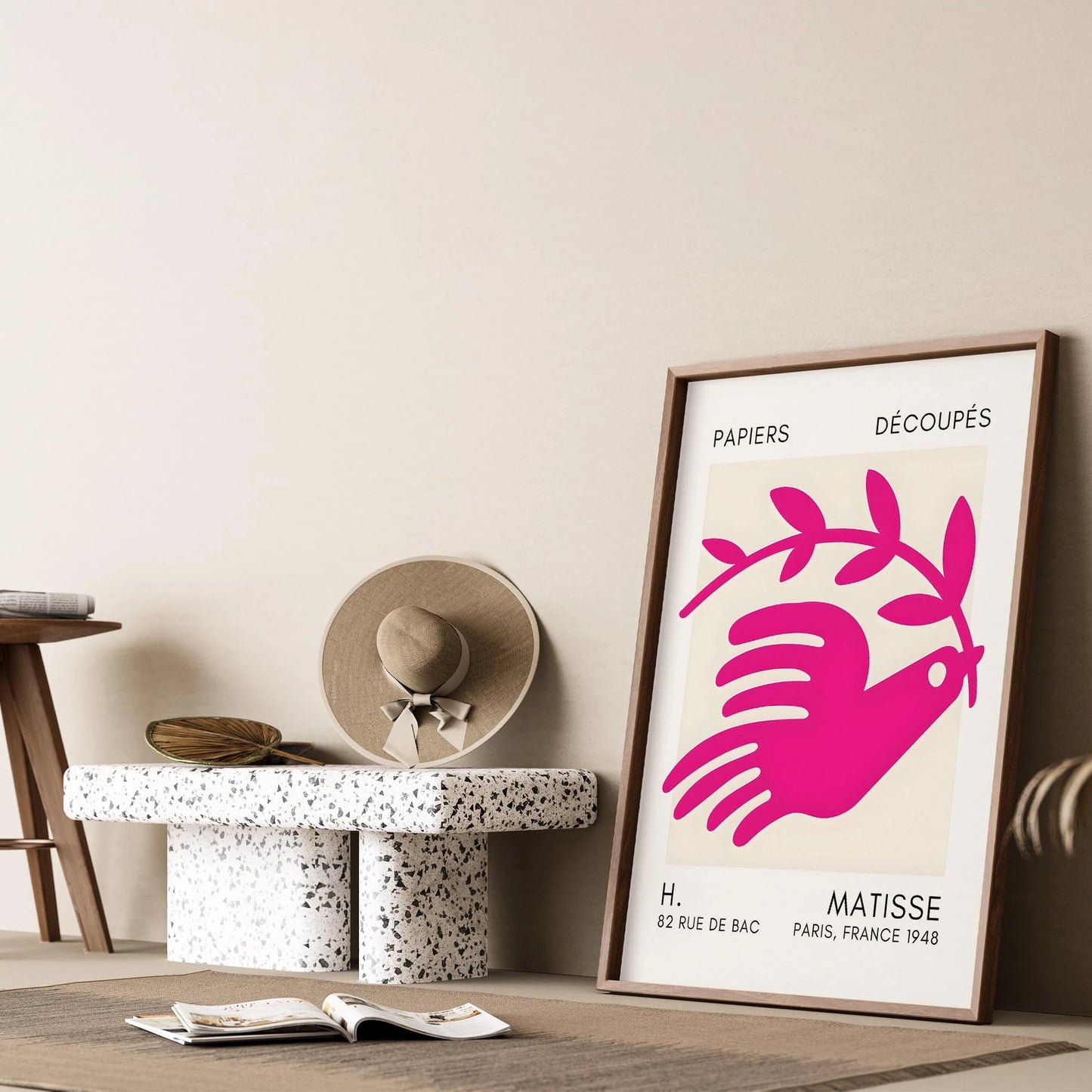 Matisse Kağıt Kesimleri Serisi Fuşya Soyut Güvercin I Duvar Tablosu