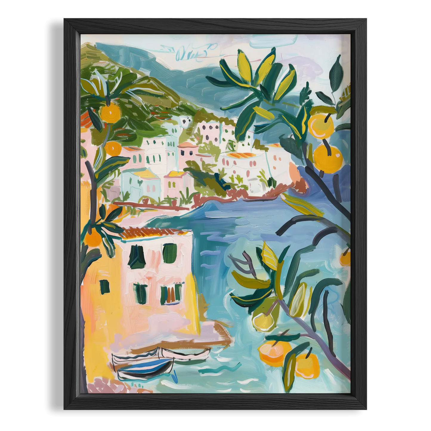 Amalfi Kıyı Evleri ve Limon Ağacı İtalya Koleksiyonu Mutfak Duvar Tablosu
