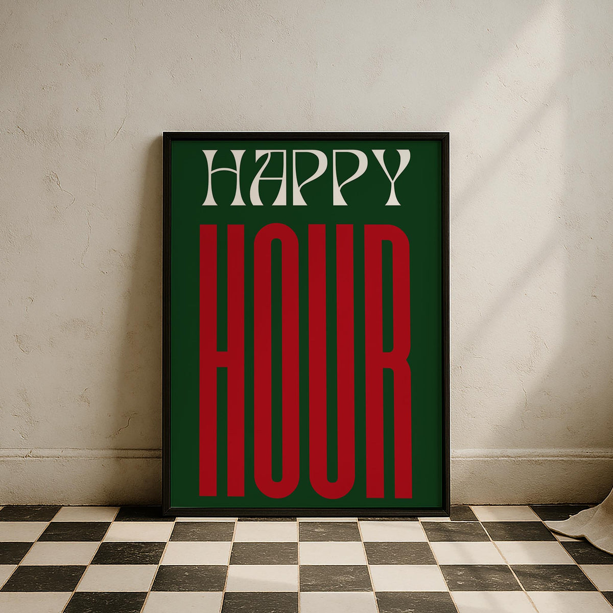 Happy Hour Yeşil Tipografi Mutfak Duvar Tablosu