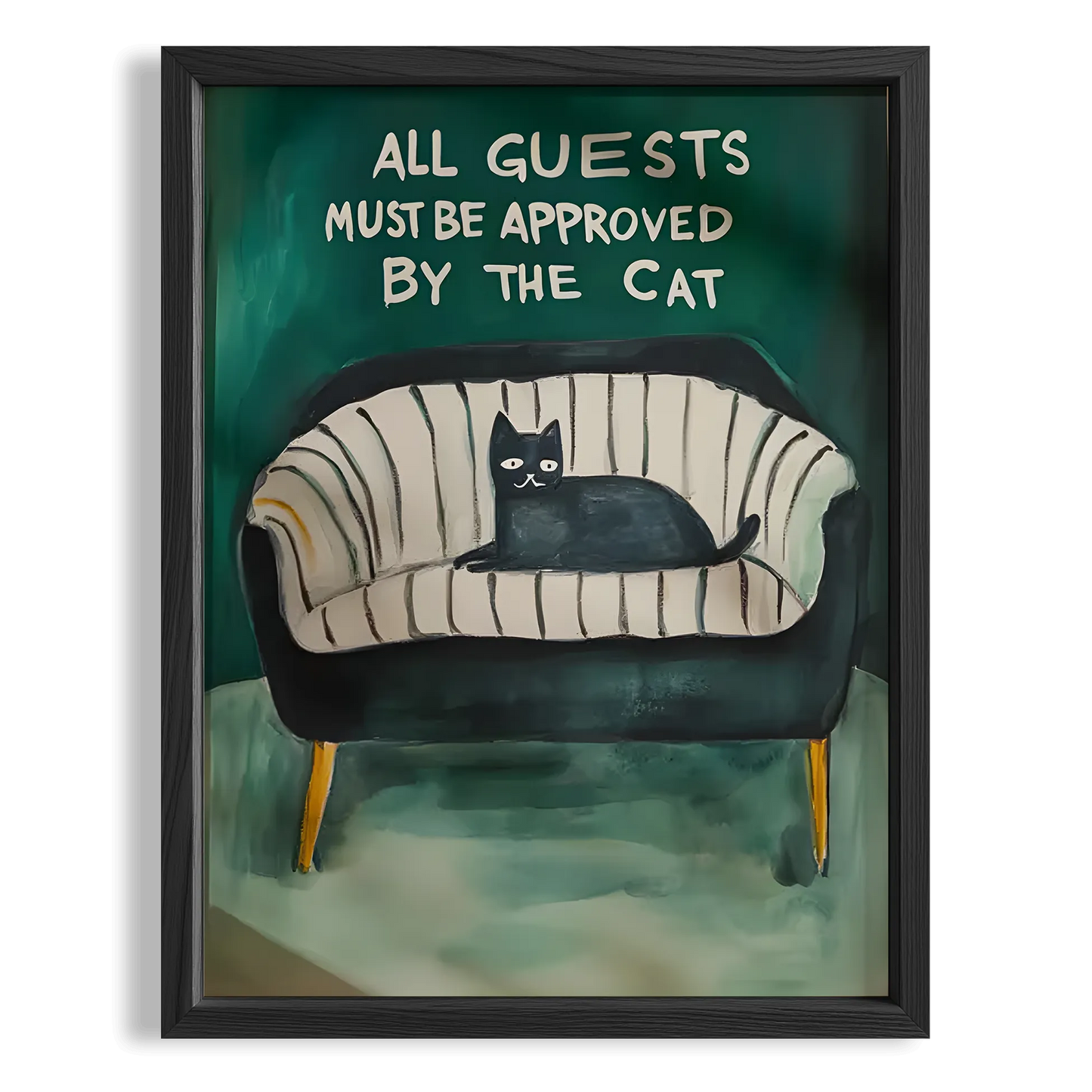Kedi Baskı III - "All Guests Must Be Approved by the Cat" (Gri Kanepe)