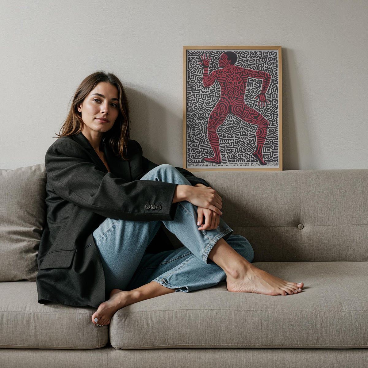 Kırmızı Dansçı - Keith Haring Ahşap Duvar Tablosu