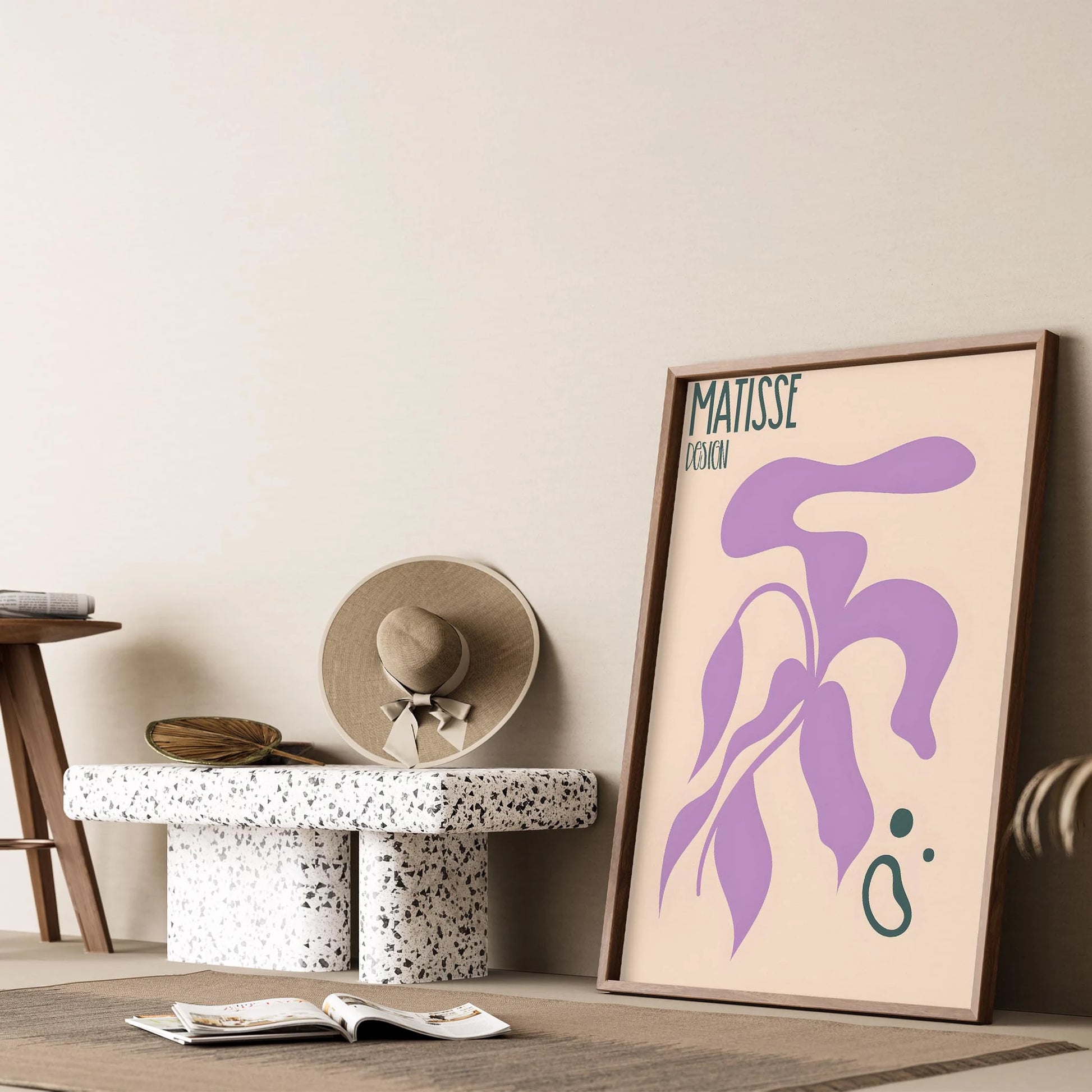 Matisse Kağıt Kesimleri Abstract Serisi Lila Bej Yaprak ve Dallar I Duvar Tablosu