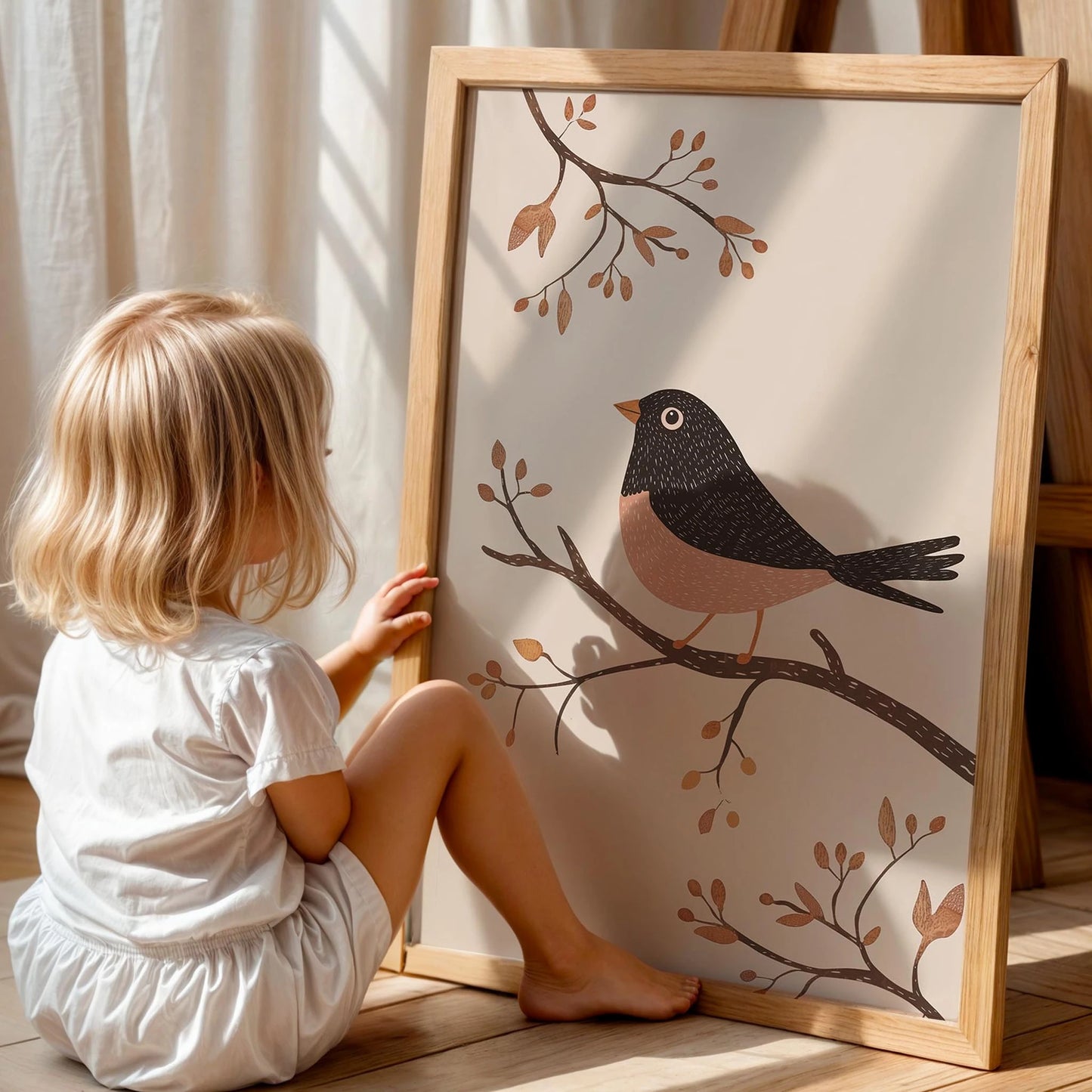 Minimalist Çizim Tuskani Kuşu Çocuk Odası Ahşap Tablo