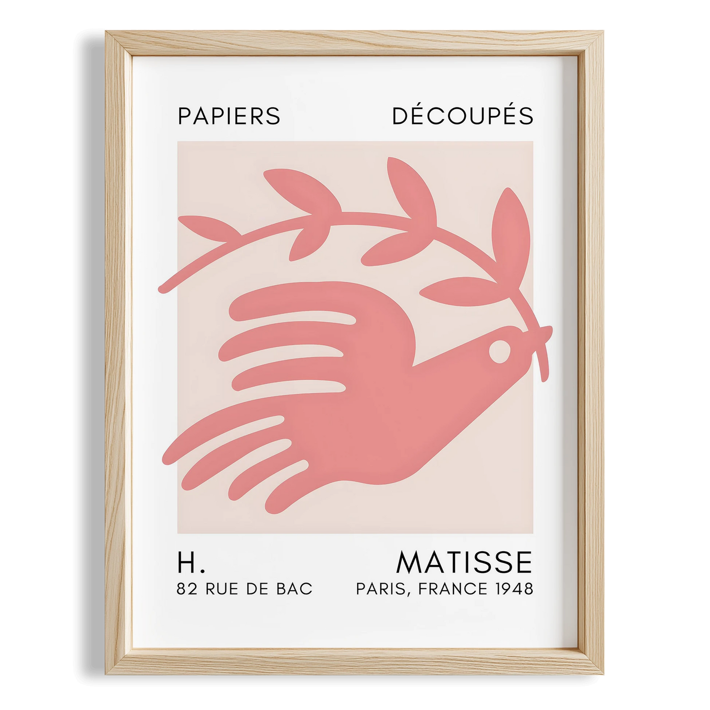 Matisse Kağıt Kesimleri Serisi Toz Pembe Soyut Güvercin I Duvar Tablosu