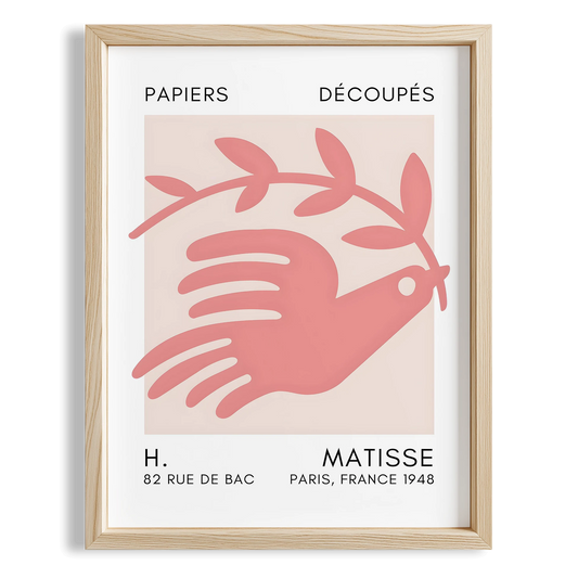 Matisse Kağıt Kesimleri Serisi Toz Pembe Soyut Güvercin I Duvar Tablosu