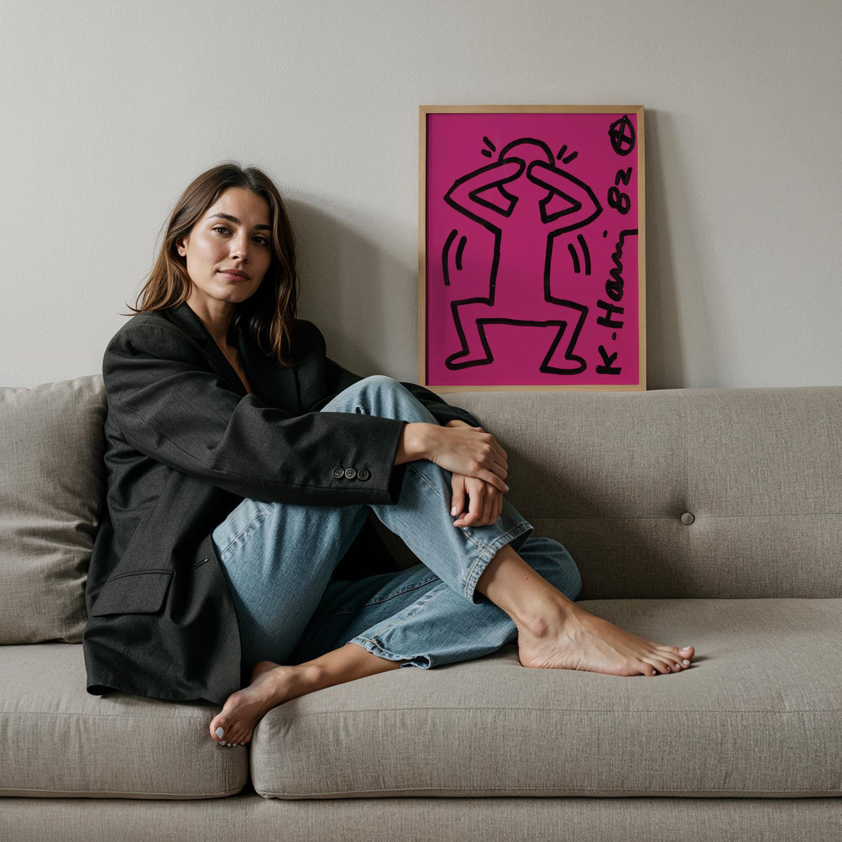 Pembe Dansçı - Keith Haring Ahşap Duvar Tablosu