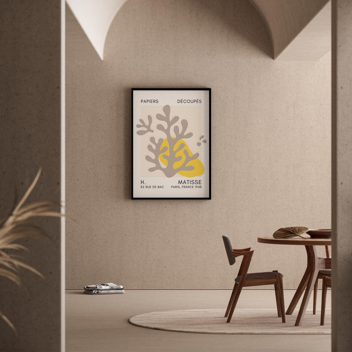 Matisse Kağıt Kesimleri Serisi Bej Sarı Mercan Dalı I Duvar Tablosu