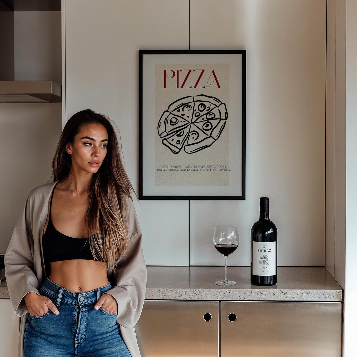Pizza Çizim Akdeniz İtalya Koleksiyonu Mutfak Duvar Tablosu