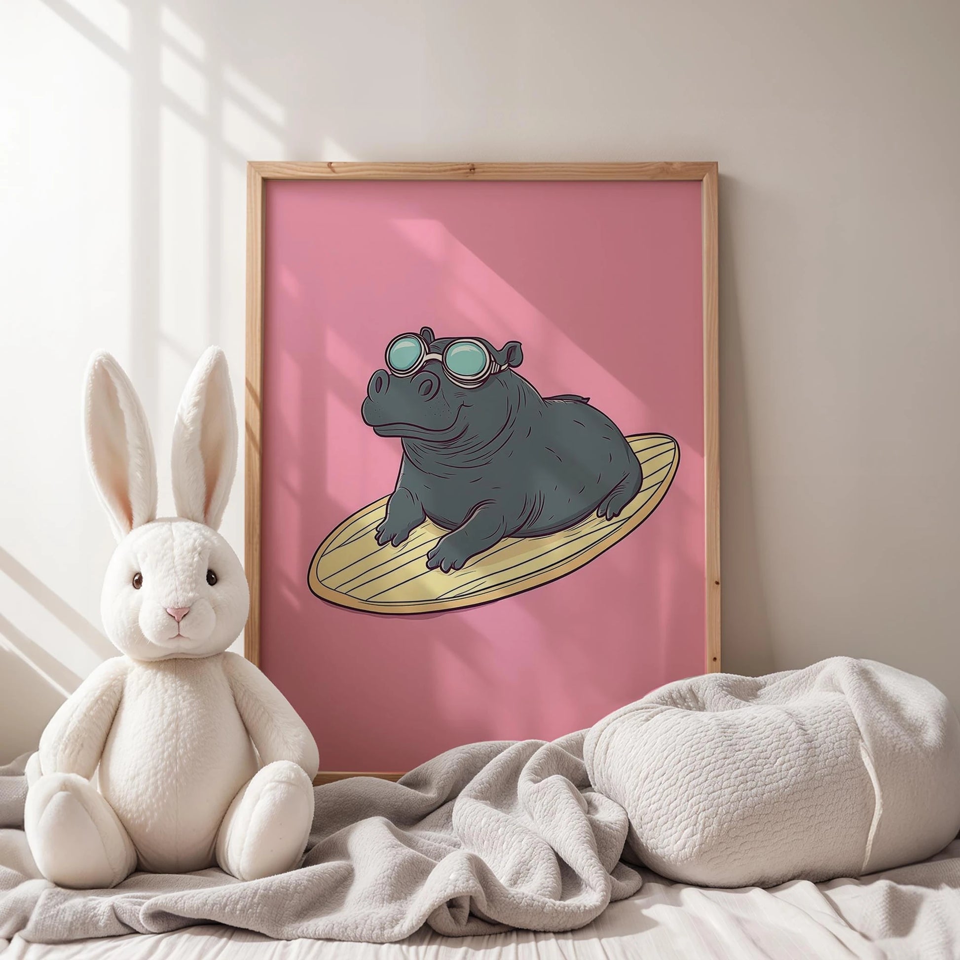 Sörfçü Su Aygırı - Pembe Fon