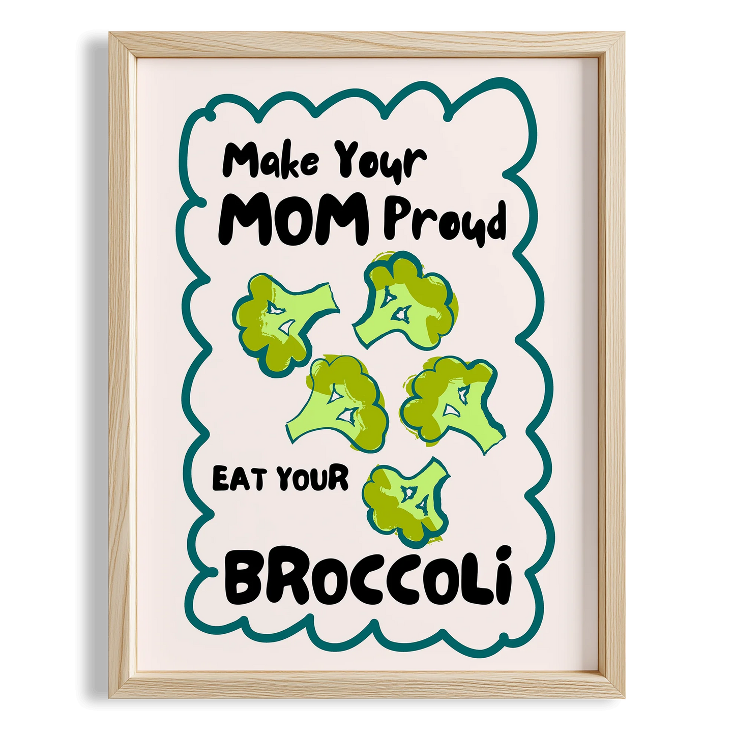 Eat Your Broccoli Sebzeler Tipografi Mutfak Duvar Tablosu