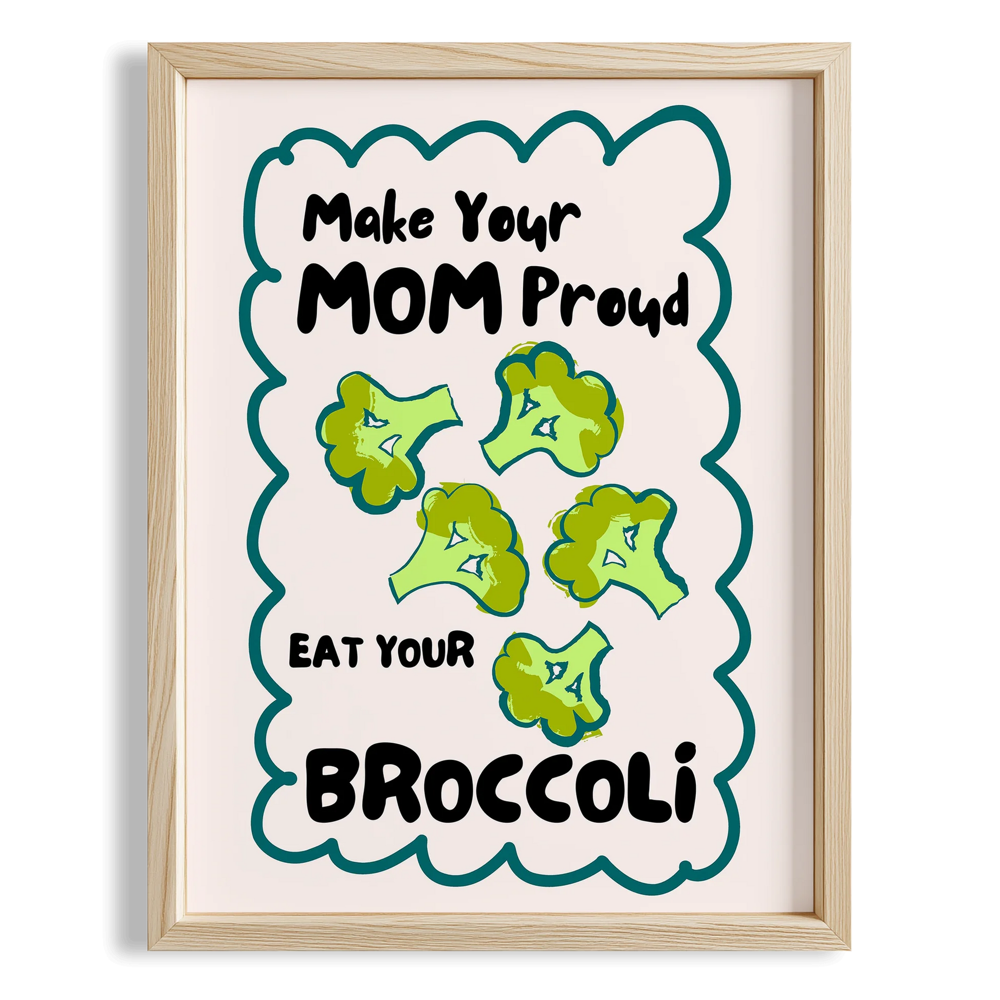 Eat Your Broccoli Sebzeler Tipografi Mutfak Duvar Tablosu